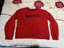 Nautica Spell Out Logo Cotton Blend Crew Neck Sweatshirt - Red - Size M