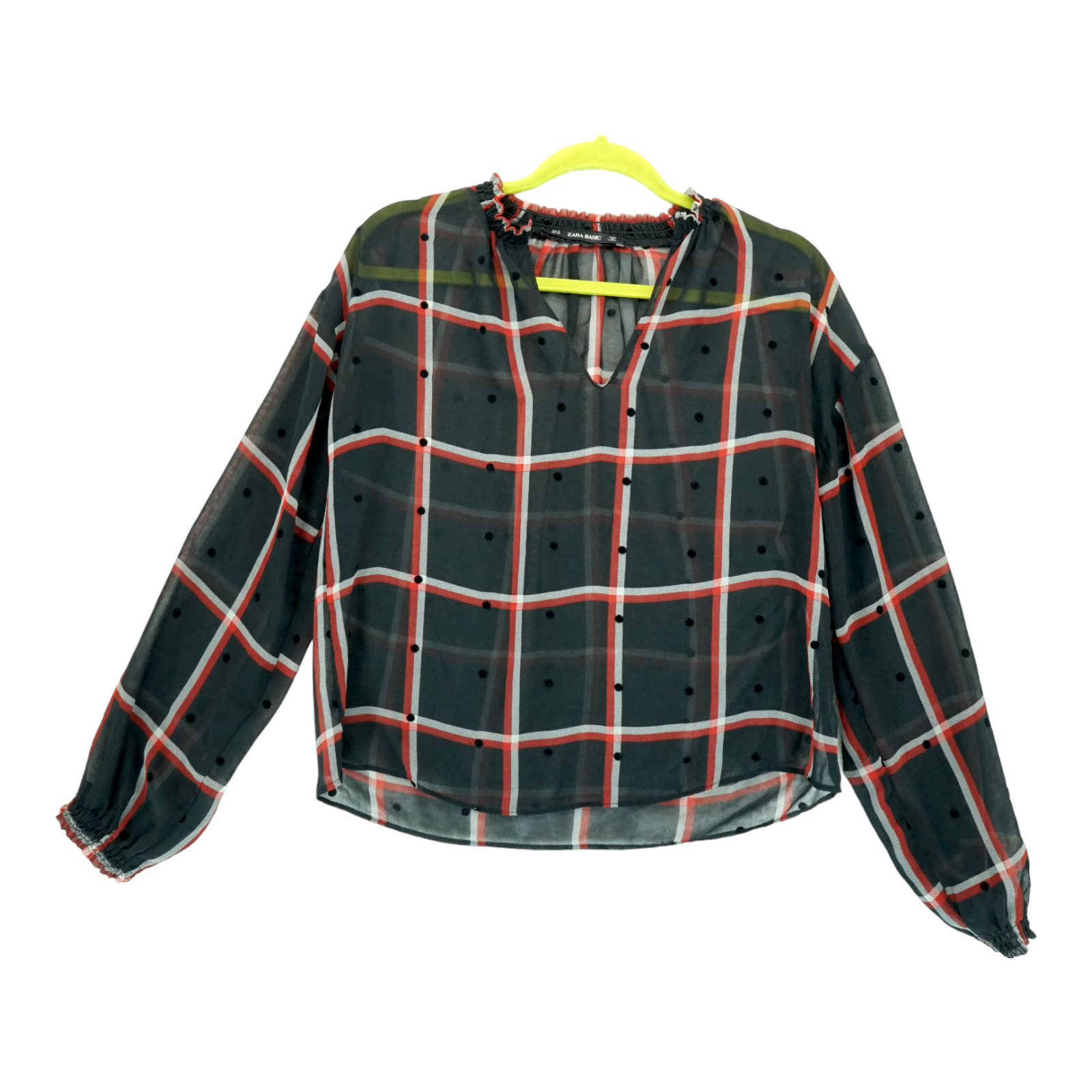 Zara Basic Sheer Checker Dot Split Mock Neck Size… - image 1