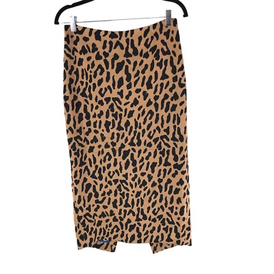 Diane Von Furstenberg Midi Pencil Skirt Slit Leopard Print Brown Black 