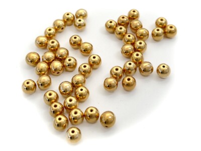 Czech Glass Druk Round Beads, 6mm Smooth Pressed Crystal full Aurum Gold P951