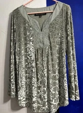French Bazar Tunic Silvery Green Boho Style Large Size, Nice Condition