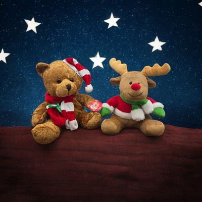 Two Stocking Stuffers: Candy Cane Cuddly Cousins Bear & Christmas Reindeer Plush