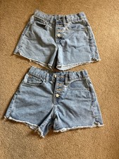 2 PAIRS Old Navy High-Rise Adjustable Waist Denim Shorts Blue Girls Size 10