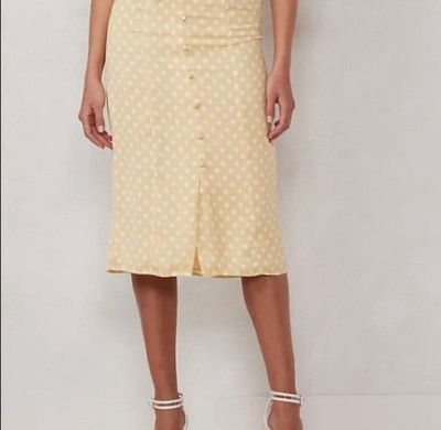 NWT  Spring Butter Yellow Polka Dot Midi Skirt Coquette French Girl Aesthetic XS