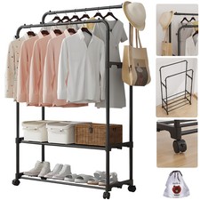 Heavy Duty Double Clothes Rail Hanging Rack Garment Display Stand Shoes Storage
