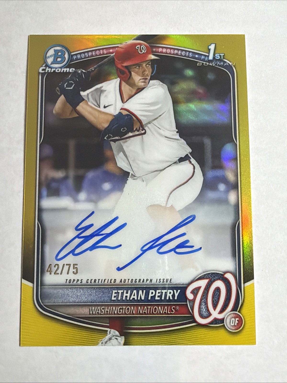 2025 1st Bowman Draft Chrome Yellow Ref Ethan Petry Auto 42/75 RC SP Nationals