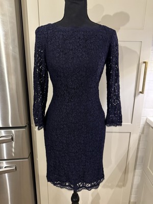 Adrianna Papell E! Live From the Red Carpet Lace Dress Size 4 Navy Blue Sheath