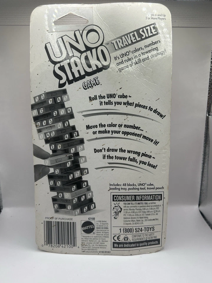 UNO Stacko Travel Size 1996 Mattel Vintage Sealed Game - Image 2 of 4