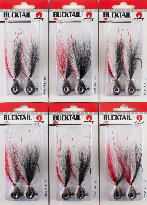 (LOT OF 6) VMC BUCKTAIL JIGS 3/4OZ BKJ34-FH FATHEAD AW5202
