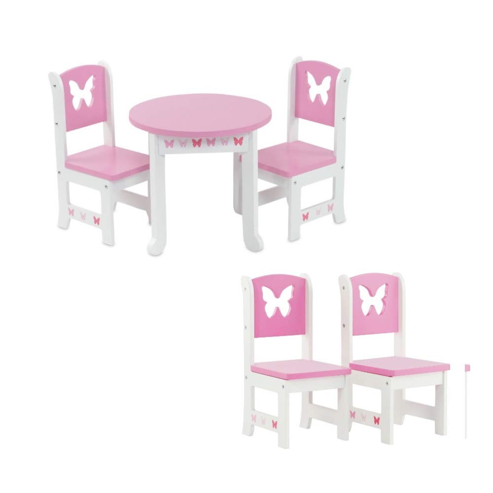 Emily Rose 18 Inch Doll Dining Table and 2 Chairs Set - Pink Butterfly