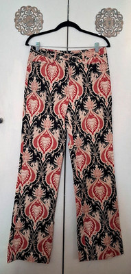 Etcetera Black/Red/Beige Damask-print Wide-leg Pants - Size 8 - NWOT