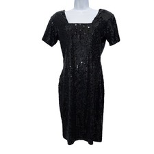 Vintage NEW Nite Line Black Sequin Square Neck Dress Cocktail Event LBD Size 12
