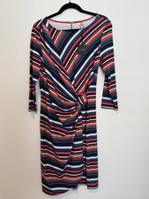 Tahari Multicolored Striped Ruched Jersey 3/4 Sleeve Knee Length Dress Size 12