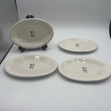 Rae Dunn by Magenta Oval Plates "Chow" “Savor” & “Eat”  & Dine 8 x 5 ½" Set of 4