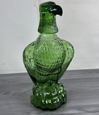 Vintage American Eagle Bird Green Glass Decanter Bottle + Shot Glass Head 11"