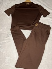 Brown Two Piece Leggings and Short Sleeve Crop Top Set Brand New Size S