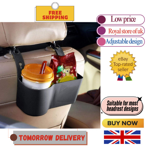 Car Headrest Food and Drink Cup Holder - Classic Black Cup Tray Organizer Porta