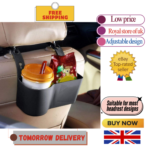 Car Headrest Food and Drink Cup Holder - Classic Black Cup Tray Organizer Porta