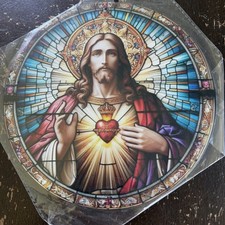 Jesus Christ Sacred Heart Holy Art 7.75  Diameter Aluminum Circular Wall Plaque