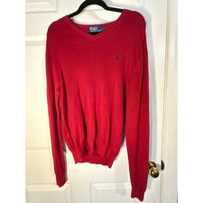 Polo Ralph Lauren Red V Neck Cotton Sweater Men's Size L Long Sleeve
