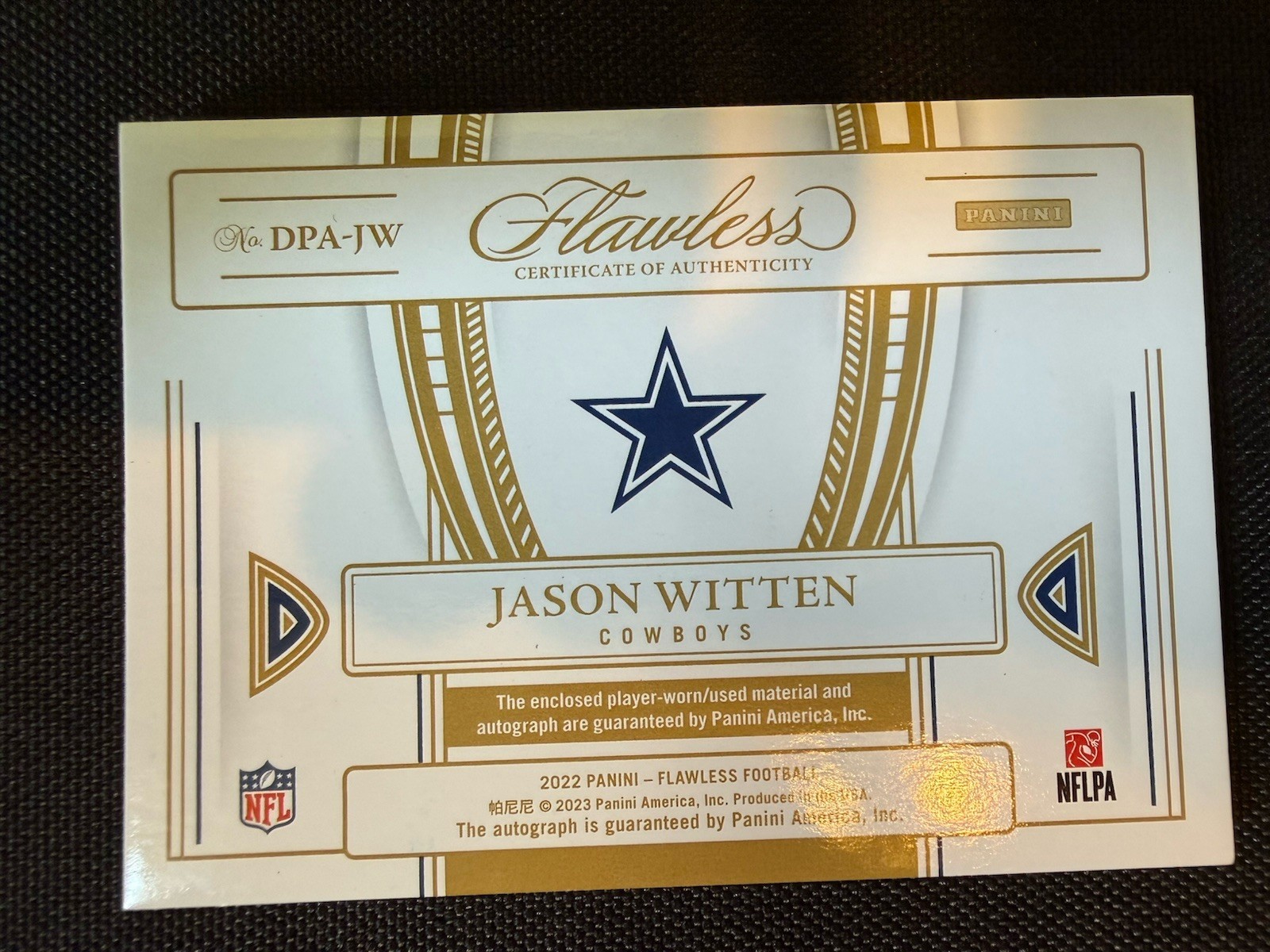 2022 Panini Flawless Jason Witten Distinguished DPA-JW Auto /15. See descript view 2