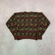 Vintage abstract knitted jumper Patterned Grandad knit sweater Men's L