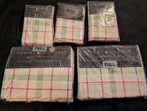 Tommy Hilfiger Lafeyette Square Green & Pink Plaid Sheet Set, Extra Pillowcases