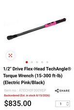 Snap-On /2" Drive Flex-Head TechAngle6 Torque Wrench (15-300 ft-lb) New