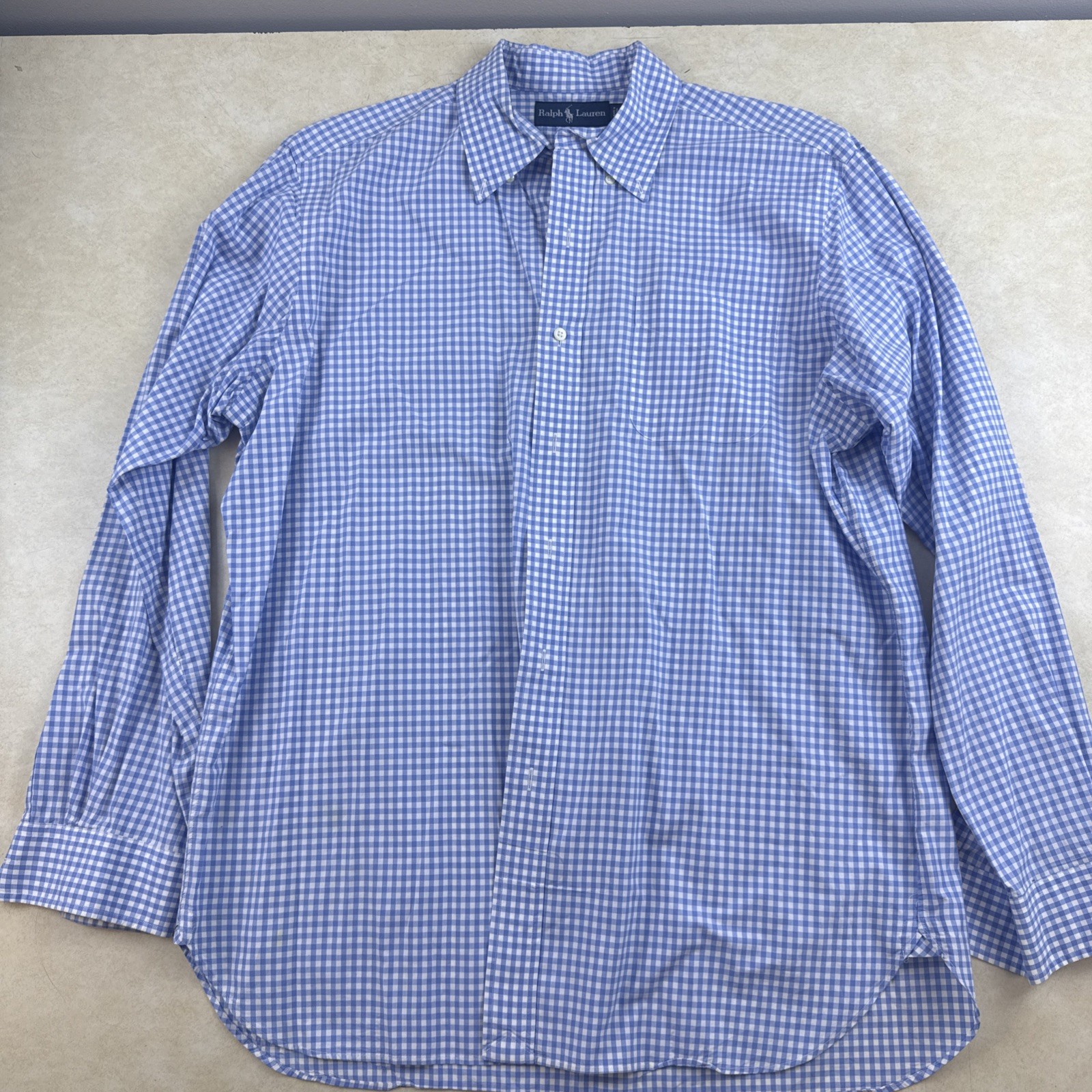 Ralph Lauren Button Down Shirt Men's Size Large Blue Plaid Long Sleeve Casual