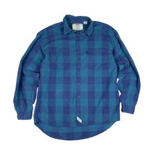Vintage Levi's Blue Tab Flannel Shirt Men's Large Blue Green Plaid 90s Grunge