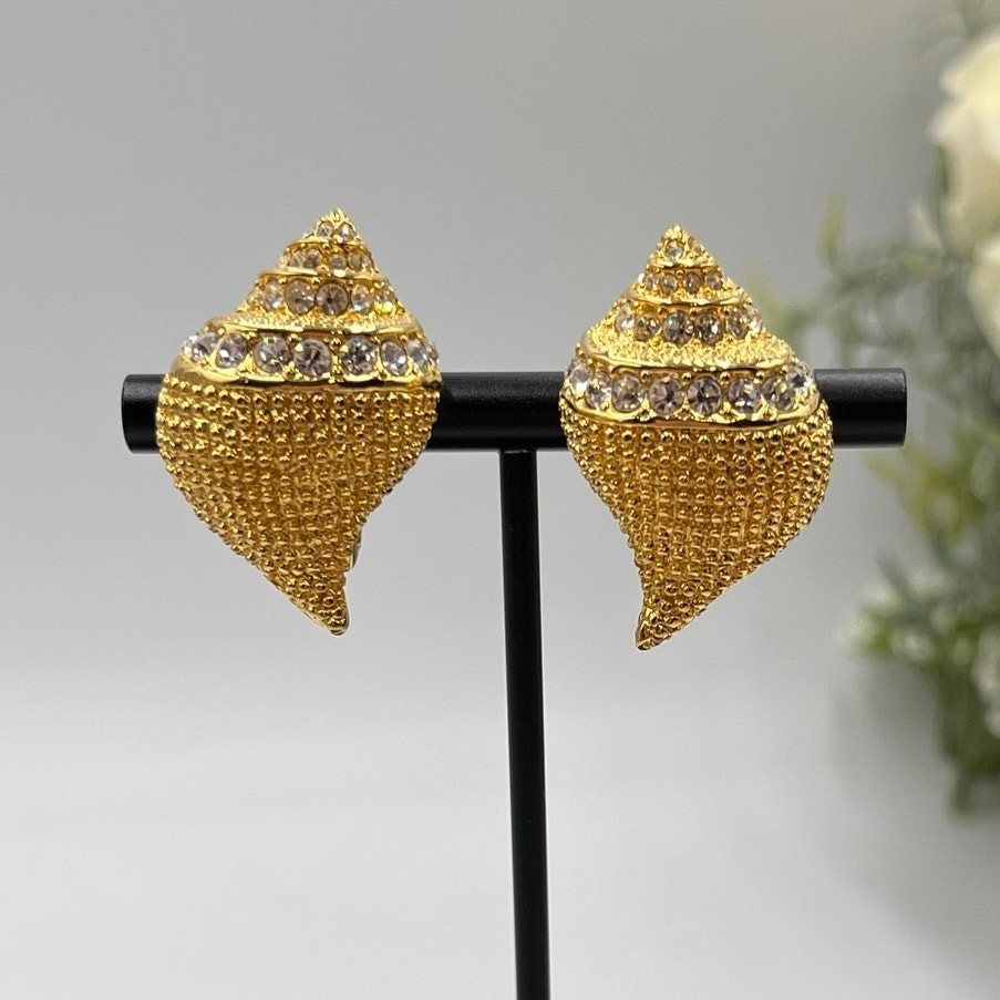 Kenneth Jay Lane KJL Vintage Gold Crystal Seashel… - image 1