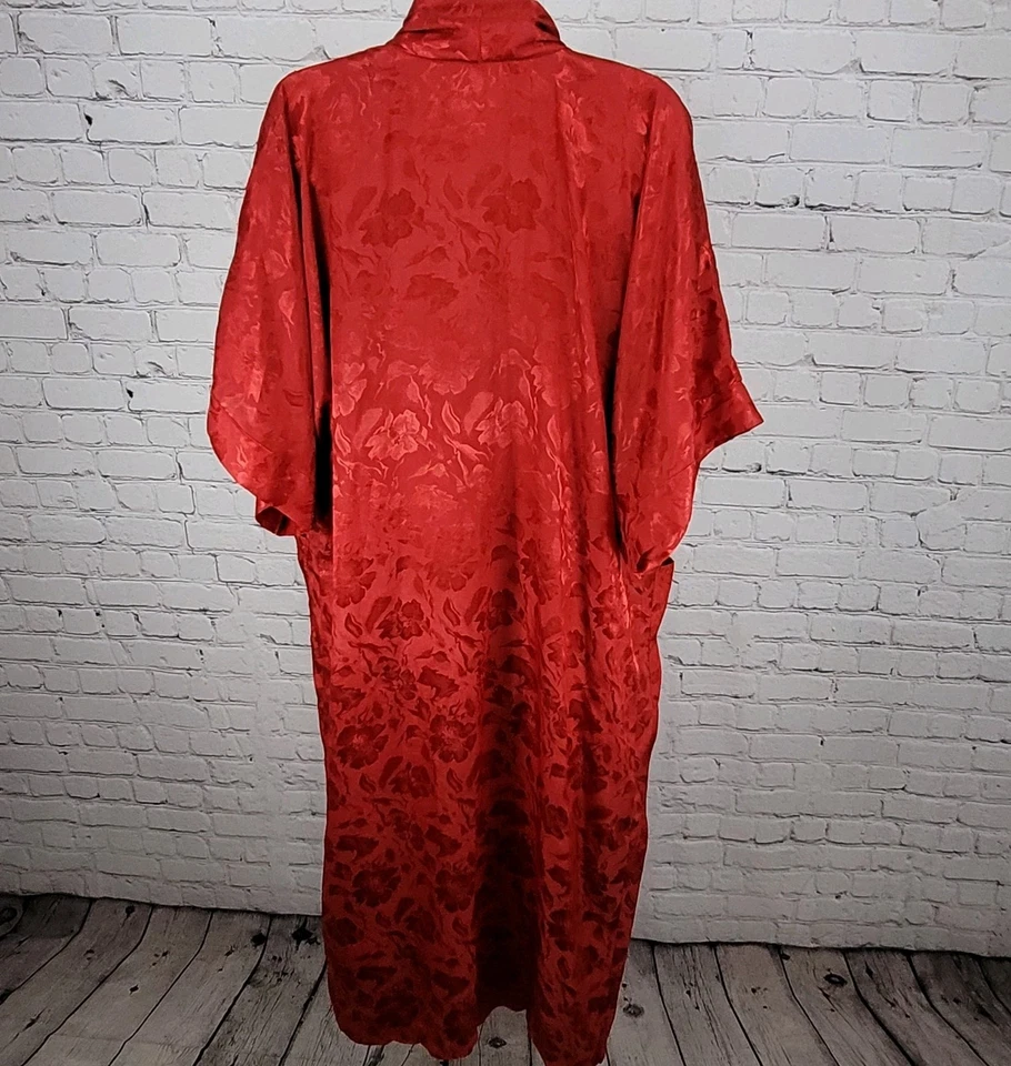Me 2 Miss Elaine Red Satin Floral Nightgown & Robe 2 Piece Set Size M/L - Image 2 of 4