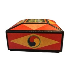 VTG Traditional Korean Hanji Trinket Box 6” X 3” Red Black Geometric Handmade
