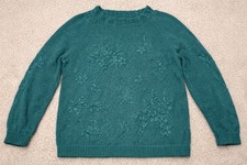 Vintage Floral Embroidered Chunky Knit Sweater Grandma Core Cottagecore Cozy