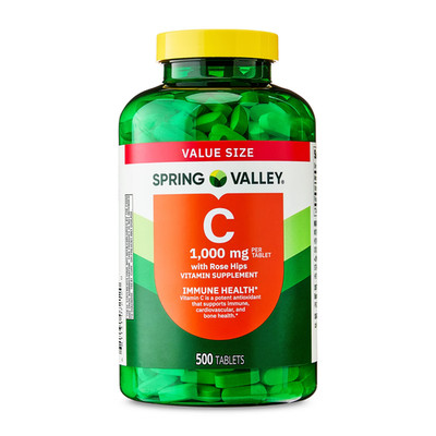Spring Valley Vitamin C 1000mg with Rose Hips 500 Tablets Dietary Supplement