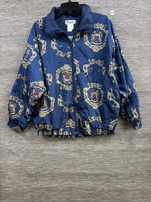 Slade Jacket Womens Size L Blue Baroque Floral Windbreaker Full Zip Pockets