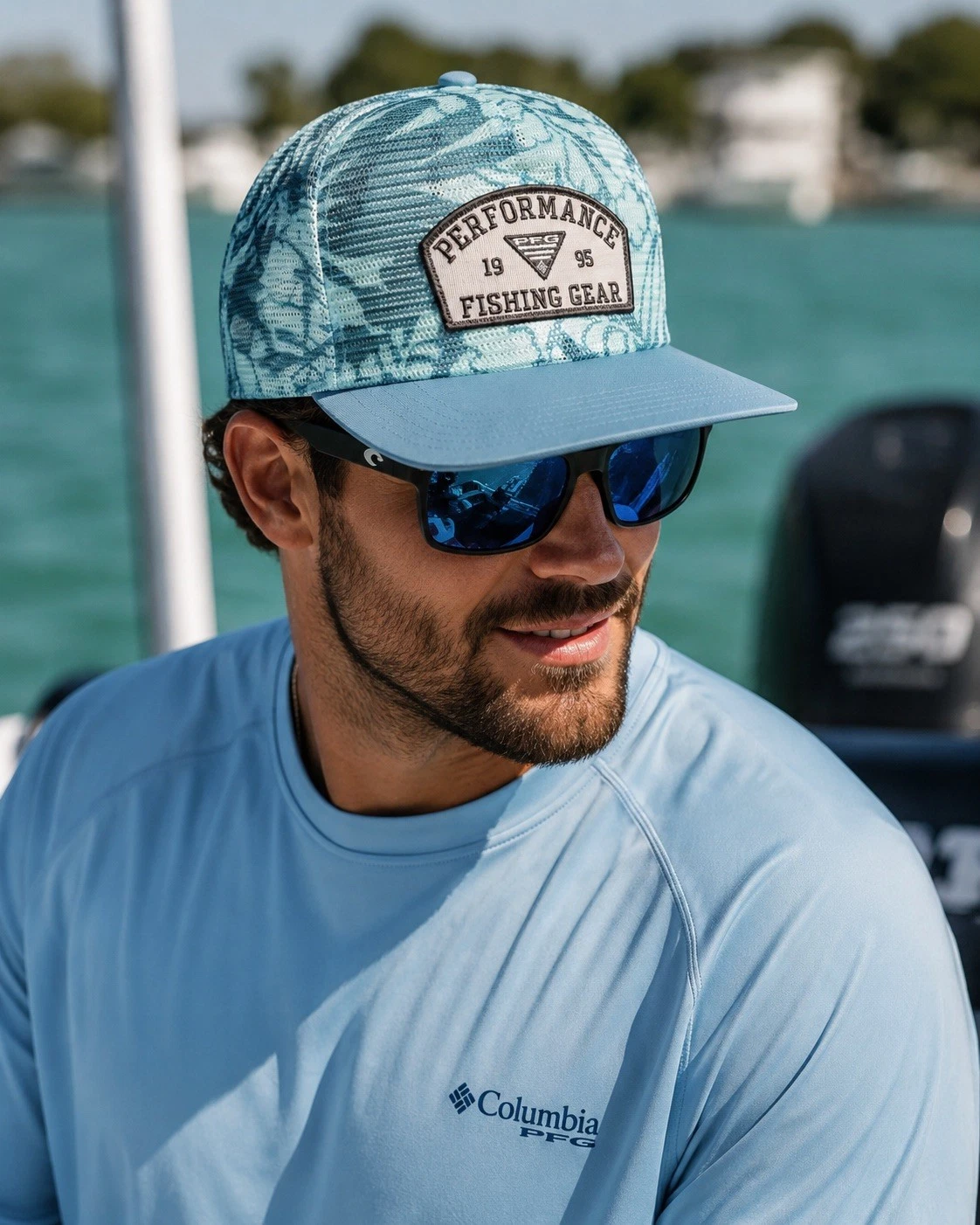 Columbia PFG Performance Fishing Gear Trucker Hat Blue Floral Snapback Unisex