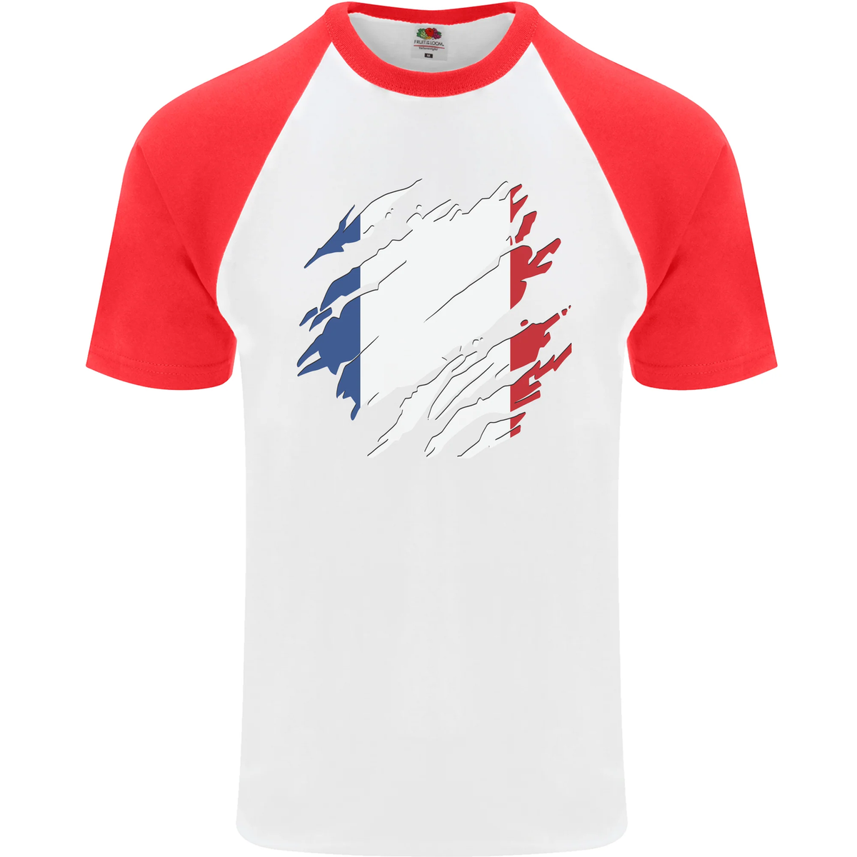 T-shirt à Manches Longues Baseball Homme Avec Drapeau De La France - Fruit Of The Loom, Coupe Fine, Coton