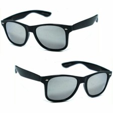 Retro Square Spring Temple Sunglasses UV400 Protect Shiny Black Mirror Lens