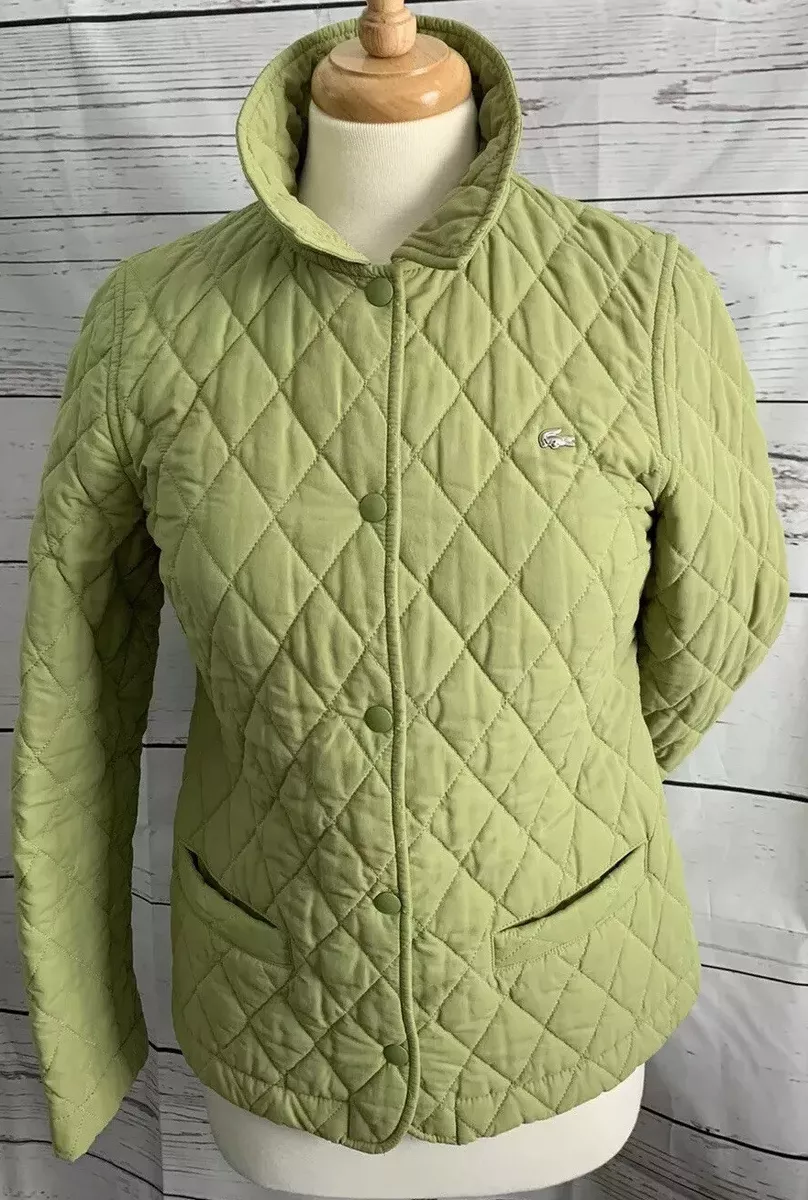 Lacoste Quilted Green And Pink Coat Jacket Size 38 Crocs Logo | eBay