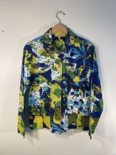 Choices Womens Medium Blue Modern Floral Sequins Long Sleeve Button Up Jacket