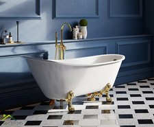 Freistehende Badewanne Standbadewanne Retro Glamour 160 x 70 cm Ablauf Füße gold