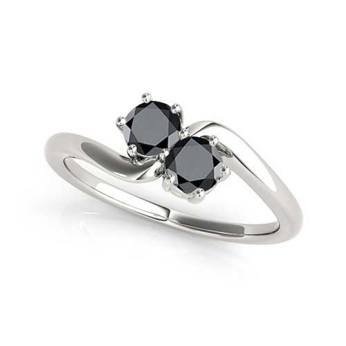 1 Ct. Two Stone Black Diamond Engagement Ring Crafted In 14k Gold - Picture 2 of 10