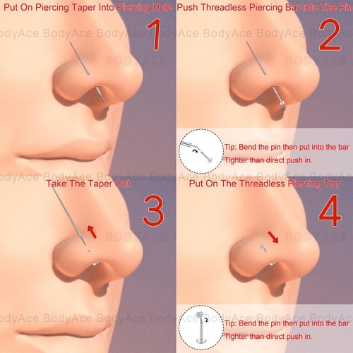 14G 16G 18G 20G Piercing Taper, Stainless Steel Threadless Insertion Pin Screw o - Picture 3 of 24