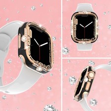 For iWatch Series 4 6 9 40/41/44/45mm Luxury Diamond Case w/ Screen Protector