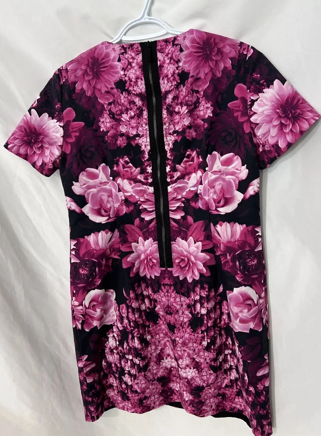 Mini abito floreale rosa Michael Kors con cerniera posteriore a esposizione nero taglia 12