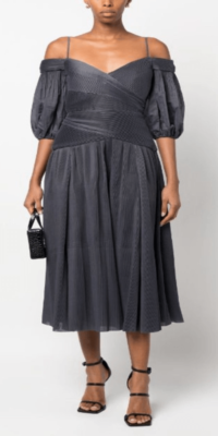 ZIMMERMANN off-shoulder pleated midi dress in Navy Blue NWOT Size 0 | eBay