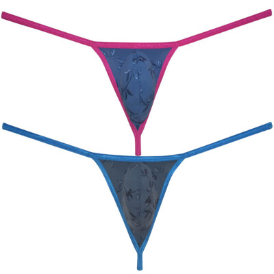 Men's Embroidery Micro Thong Underwear Sexy Sissy G-String Diamond Back T-Back