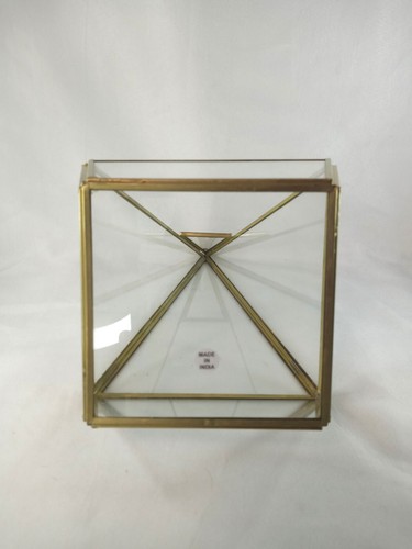 Brass Geometric Glass Terrarium Triangle Hanging Table Clear Display Case India - Picture 3 of 3