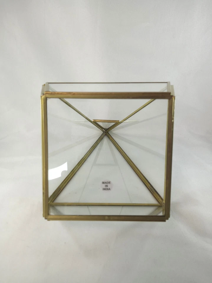 Latón Geométrico Vidrio Terrario Triángulo Mesa Colgante Transparente Vitrina India Foto 3 de 3
